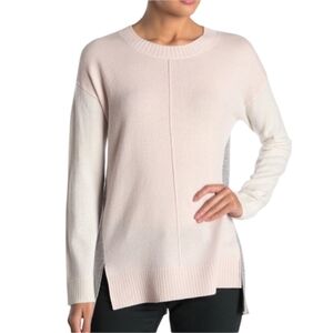 Catherine Malandrino Baby Pink Gray Colorblock 100% Cashmere Sweater Size Medium